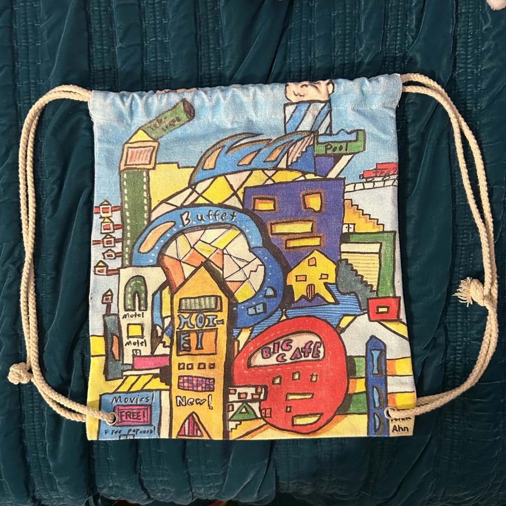 Colorful Cityscape Drawstring Backpack - image 1